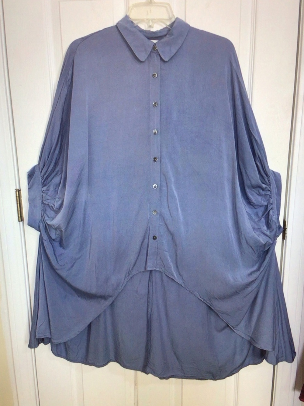 Anthropologie Lavender-Blue Draped Button Front Blouse